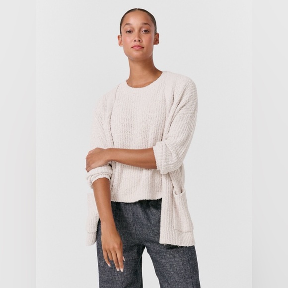 EILEEN FISHER NWT L XL Cotton Fluff Cardigan in Bone • Cashmere Blend Sweater - Picture 12 of 13